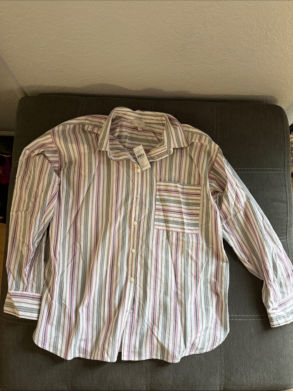 NWT LOFT Striped Button-Up Shirt in White, Pink, Green